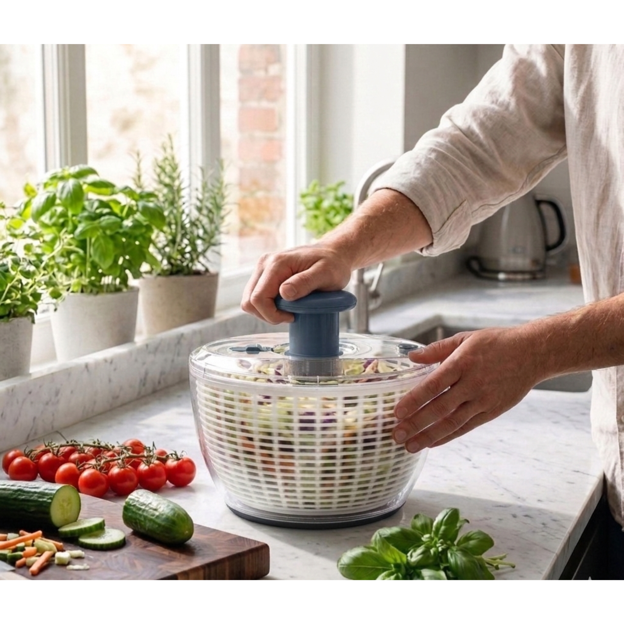 Salad Spinner 3.8 Qt – Large Lettuce Spinner & Vegetable Washer, Fruit Washer Bowl with Strainer, BPA-Free Produce Cleaner & Dryer for Kitchen