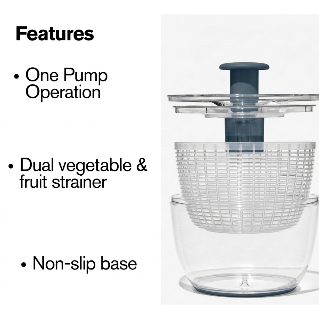 Salad Spinner 3.8 Qt – Large Lettuce Spinner & Vegetable Washer, Fruit Washer Bowl with Strainer, BPA-Free Produce Cleaner & Dryer for Kitchen