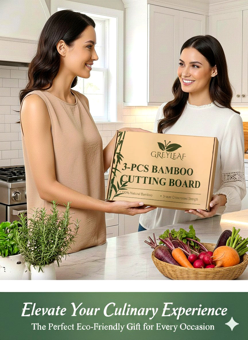 Bamboo Cutting Board for Kitchen, Wooden Cutting Board 3-Piece Set with Non-Slip Mat Deep Juice Groove, Wood Cutting Board for Meat, Vegetables, Fruit.