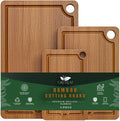 Bamboo Cutting Board for Kitchen, Wooden Cutting Board 3-Piece Set with Non-Slip Mat Deep Juice Groove, Wood Cutting Board for Meat, Vegetables, Fruit.