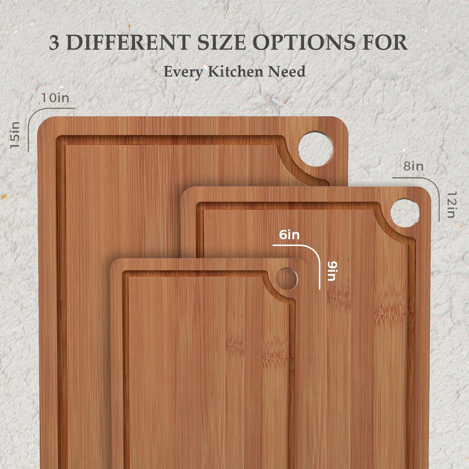 Bamboo Cutting Board for Kitchen, Wooden Cutting Board 3-Piece Set with Non-Slip Mat Deep Juice Groove, Wood Cutting Board for Meat, Vegetables, Fruit.